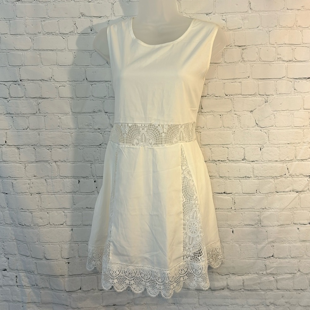 Zanzea ivory slip dress with lace inserts-new